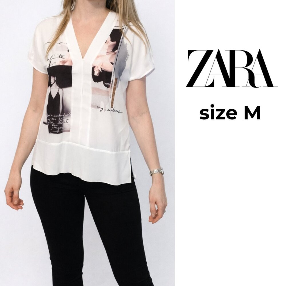 Zara Cream Artistic Print Blouse